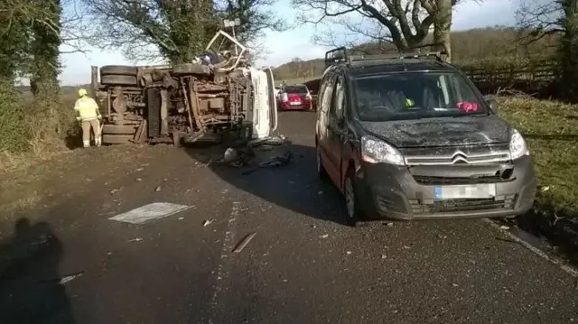 Lorry on its side