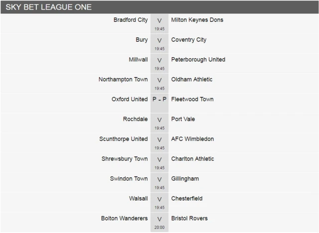 Board showing football fixtures for tonight