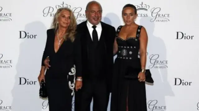 Tina Green (L) Philip Green (C) Chloe Green (R)