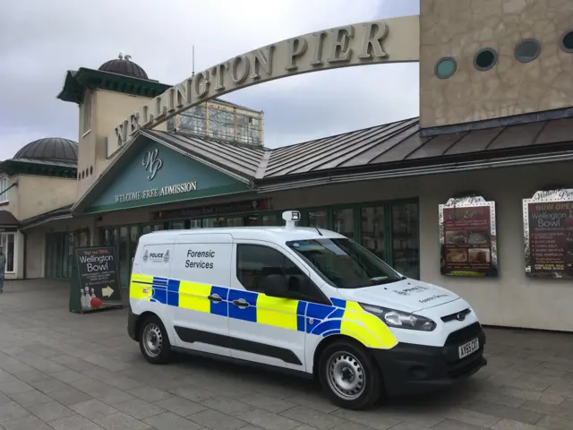 Police vehicle outside Wellington Pier