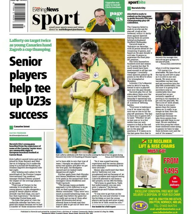 Back page of Norwich Evening News