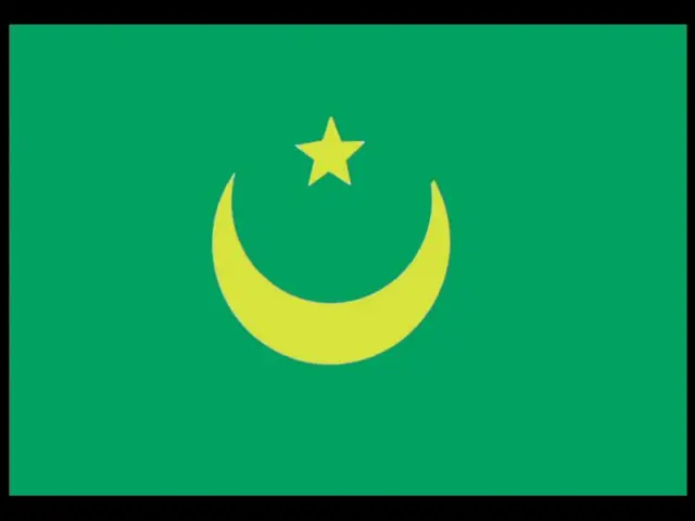 
          Mauritania flag with yellow half-crescent moon and a star sitting on top
        