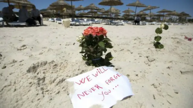 Floral tribute on beach at Sousse