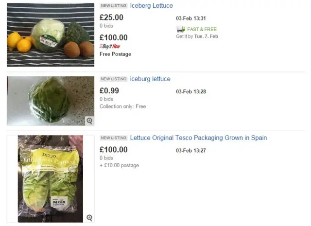 eBay advert for lettuces