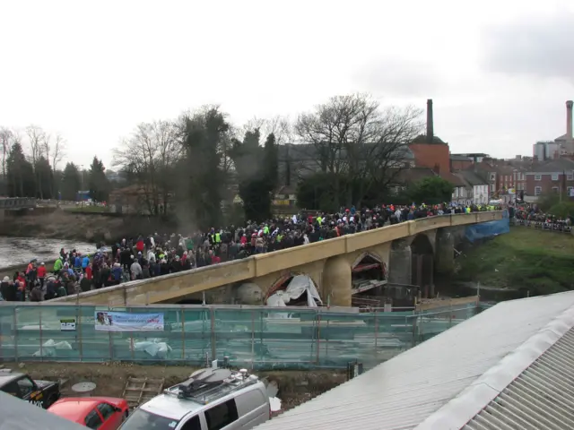 Crowds on Tadcaster Bridge