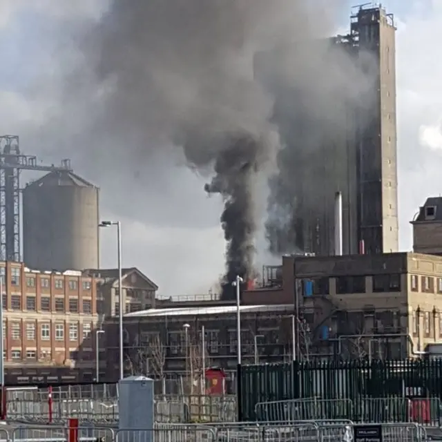 Burning oil refinery in Erith