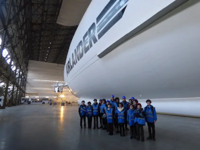 School children and teachers by Airlander 10