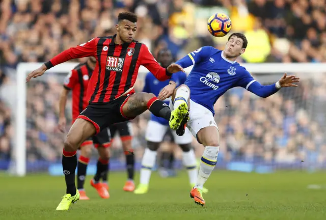 Everton"s Ross Barkley in action with Bournemouth"s Tyrone Mings