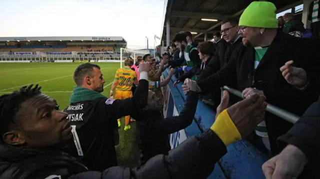 Yeovil fans and players at Hartlepool