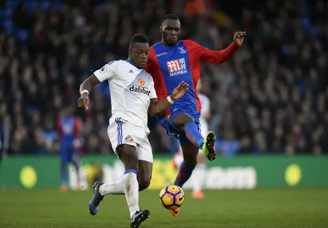 Sunderland"s Lamine Kone in action with Crystal Palace"s Christian Benteke