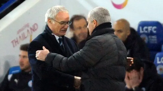 Claudio Ranieri and Jose Mourinho shake hands at the end of the match