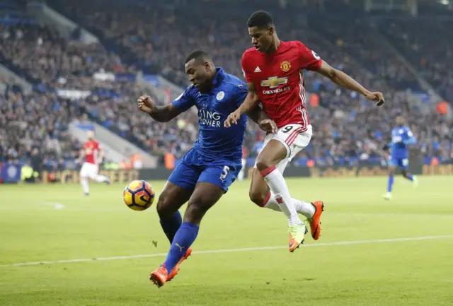 Wes Morgan and Marcus Rashford