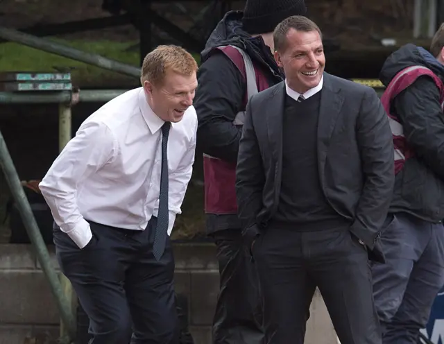 Former Celtic manager Neil Lennon and current boss Brendan Rodgers