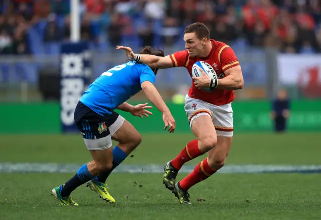 Wales" George North (right) and Italy"s Luke McLean (left) in action