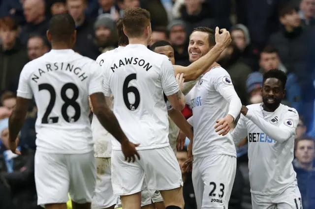 Swansea celebrate their equaliser