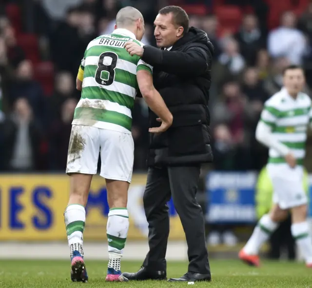 Celtic captain Scott Brown and manager Brendan Rodgers celebrate