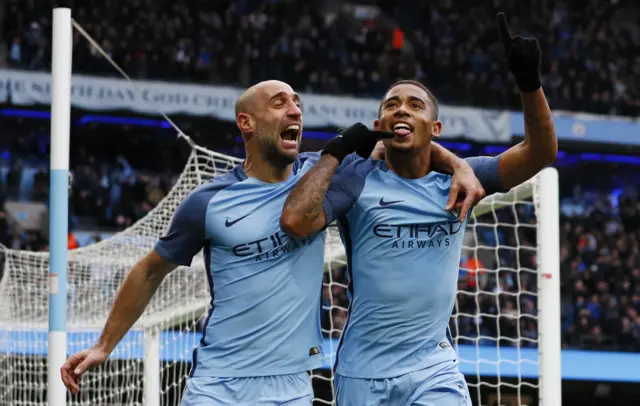 Pablo Zabaleta celebrates with Jesus