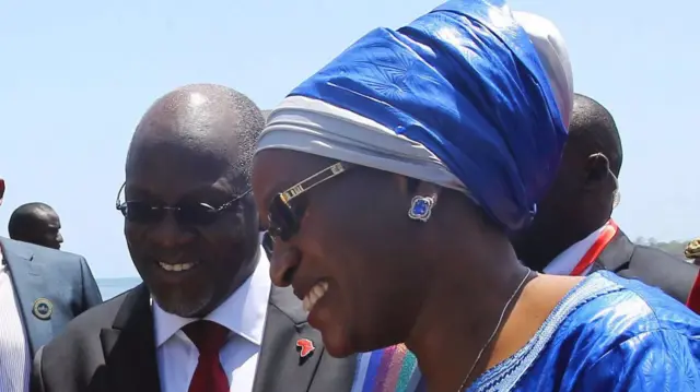 President of Tanzania John Pombe Joseph Magufuli (2nd R) and his wife Janet Magufuli