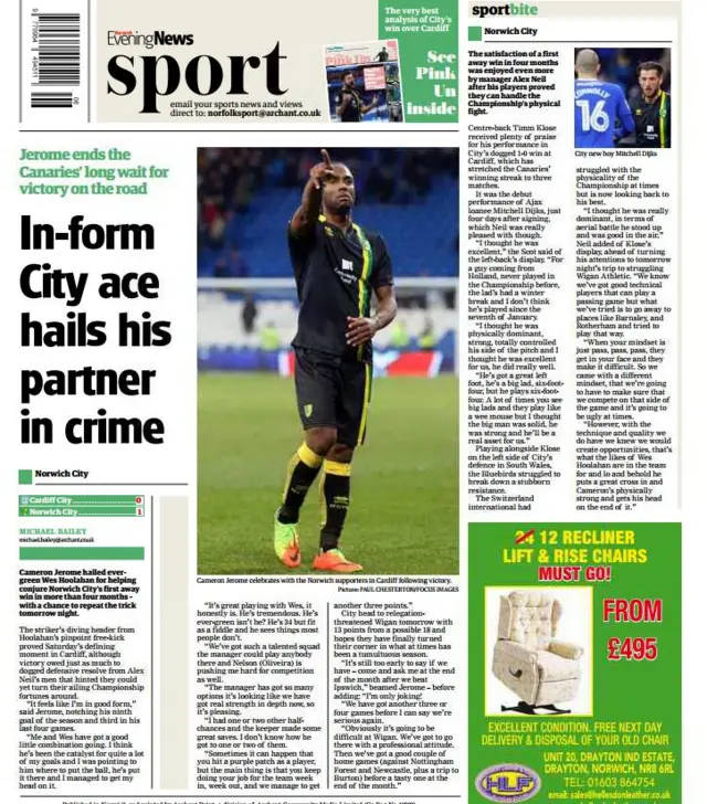 Back page of the Norwich Evening News