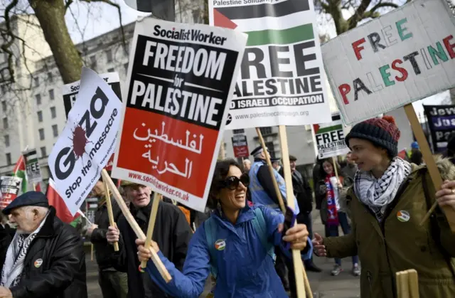 Demonstrators calling for Palestinian statehood outside Downing Street