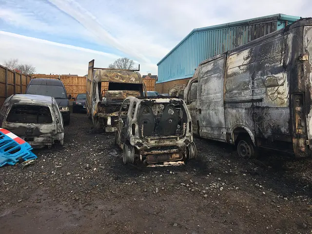 Damage to cars after fire