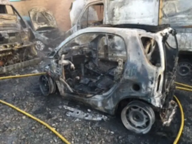 Damage to cars after fire