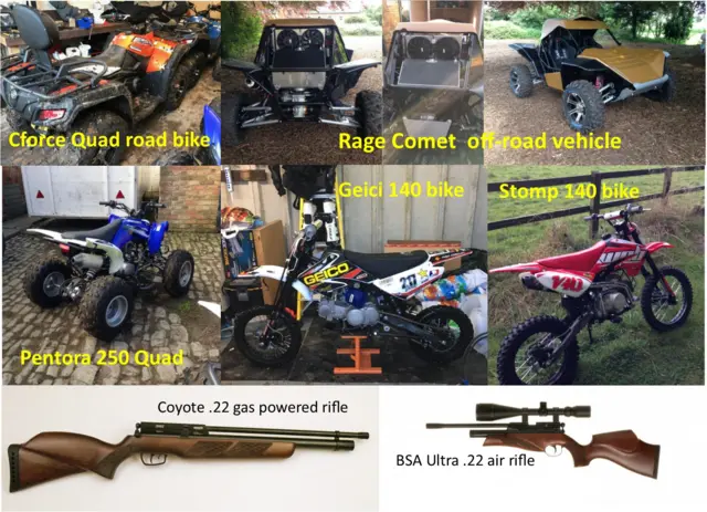 Pictures of stolen off road vehicles and air rifles