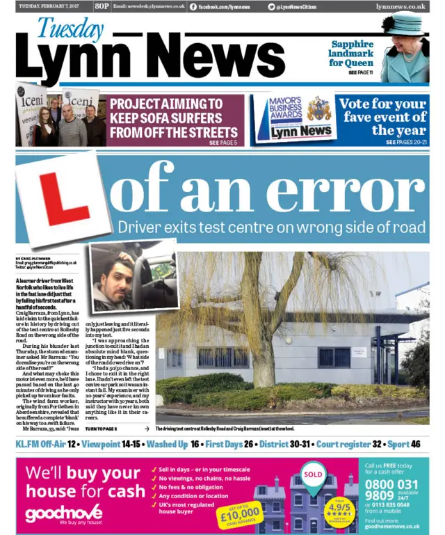 Front page of Lynn News