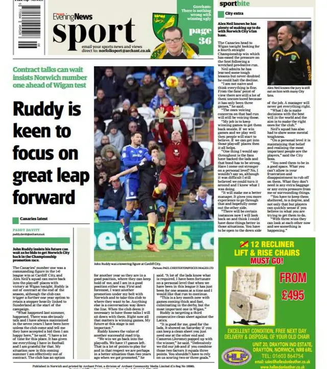 Back page of the Norwich Evening News