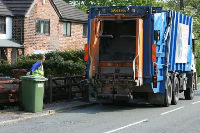 Men collecting rubbish bins