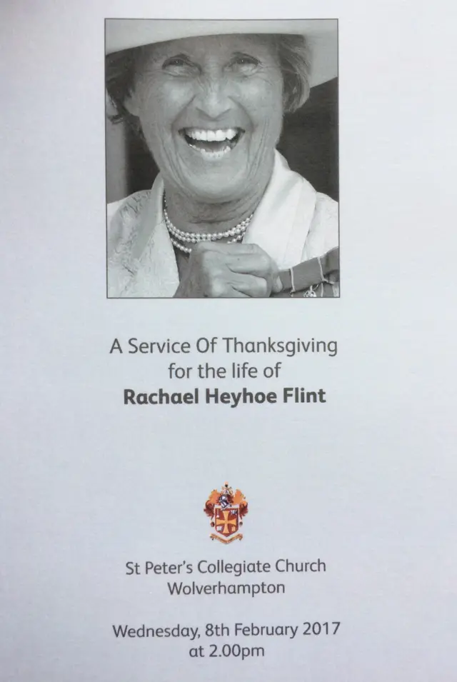 The cover of the order of service for the thanksgiving service for Rachael Heyhoe Flint