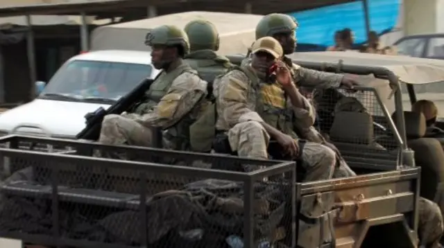 Special forces troops in a vehicle in Adiake in Ivory Coast