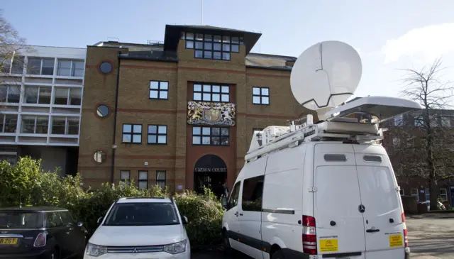 Media truck outside St Albans Crown Court