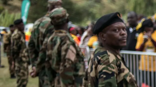 Soldiers standing guard in South Africa