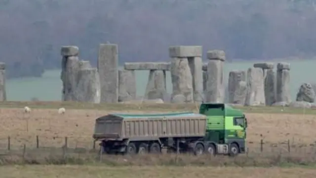 Lorry driving past Stonehenge
