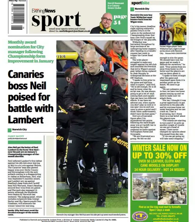 Back page of Norwich Evening News