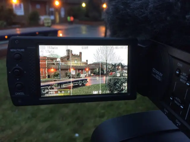 View of video camera viewer which is filming the prison