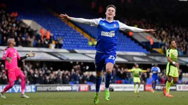 Tom Lawrence celebrates after scoring against Reading