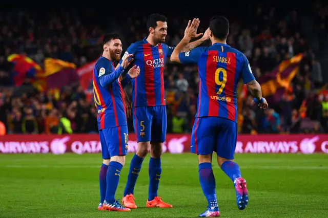 Barca players celebrate