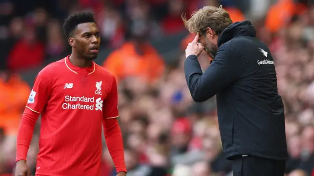 Daniel Sturridge and Jurgen Klopp