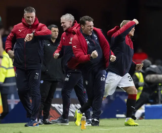 Graeme Murty celebrates Rangers' late win