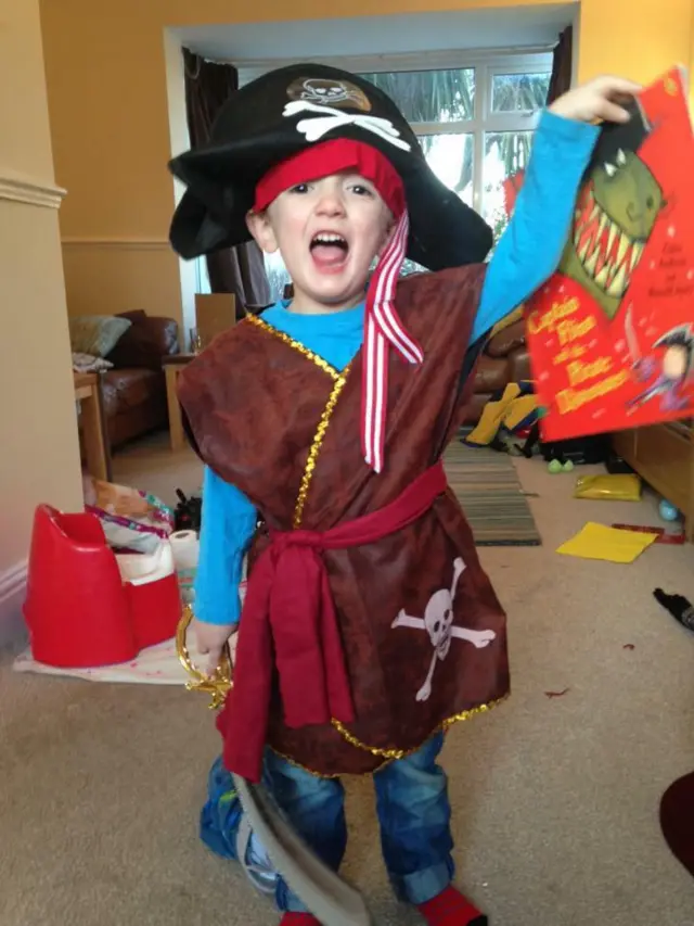 William, 3, as Captain Flinn and the Pirate Dinosaurs