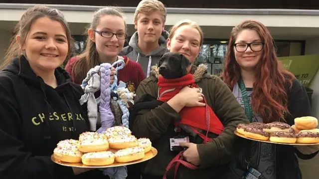 
          Students Jessica Sankey, Emily Graham, Emily Allcock, Ollie Clark and Megan Blakely launch their fundraising for Tilly
        