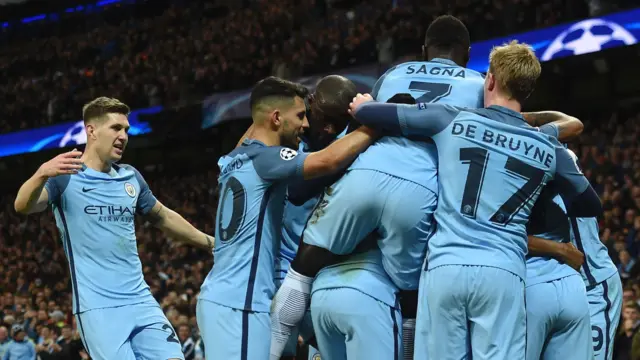 Man City players celebrate