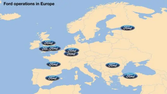 A map showing Ford's sites across Europe