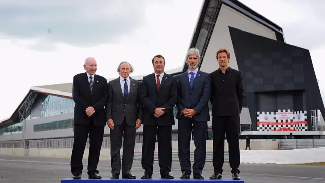 
          John Surtees, Sir Jackie Stewart, Nigel Mansell, Damon Hill and Jenson Button
        