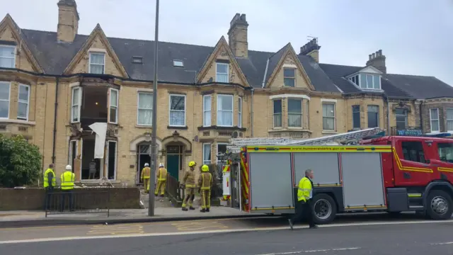 Firefighters at the scene of explosion on Beverley Road