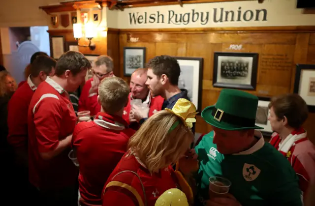 Fans at a pub in Cardiff