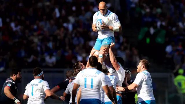 Italy's Parisse wins a line-out