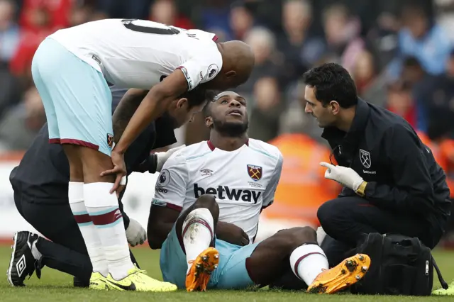 Michail Antonio receives medical treatment